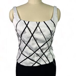 Sandra Darren Formal Top Sleeveless Blouse  Womens White & Black, Sz 10